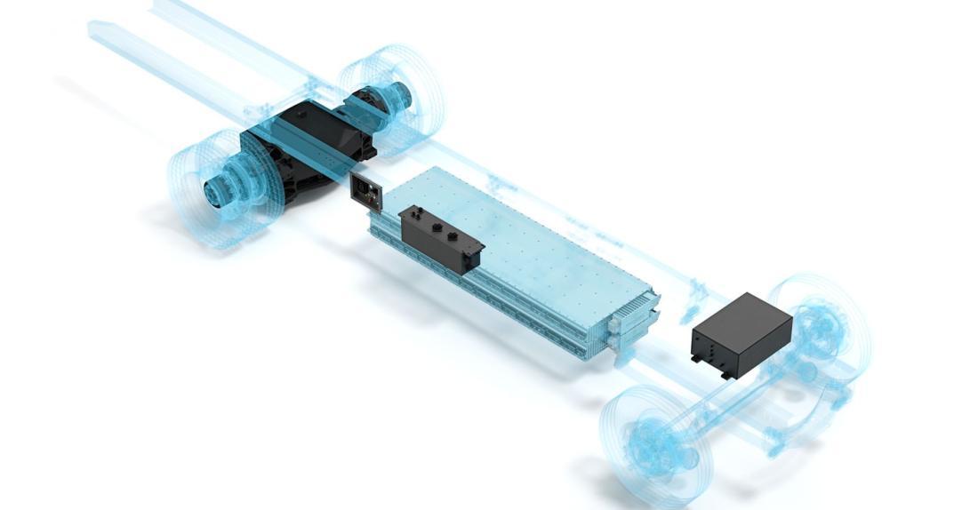 Proterra battery between rails